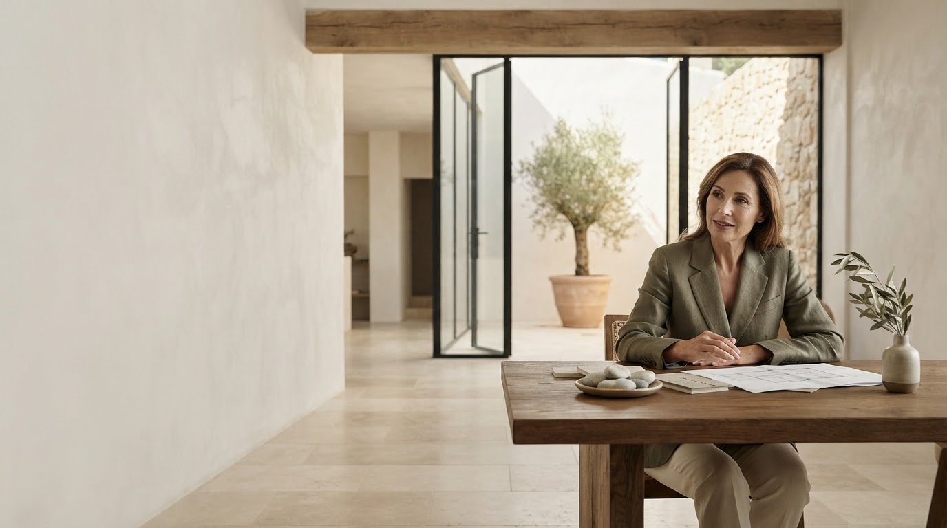 Tineva Doravi: composición de piedra natural junto a una interfaz de análisis financiero